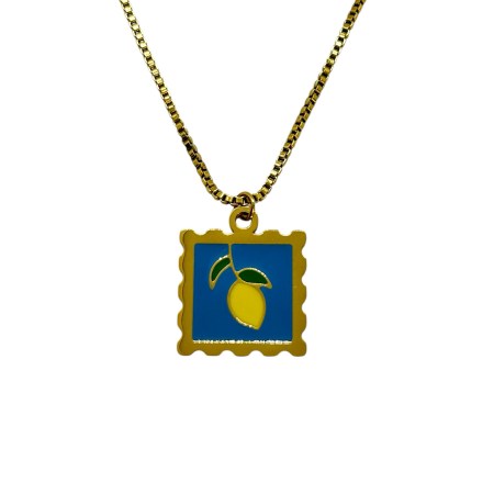 necklace steel gold square with cherries8